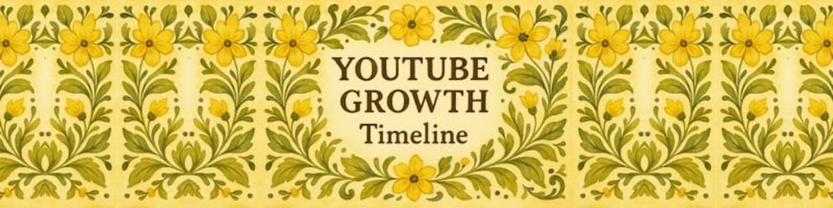 Banner with a vintage floral design featuring yellow flowers and green leaves on a cream background. Centered text reads 'YouTube Growth Timeline' in elegant serif font.