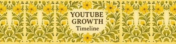 Banner with a vintage floral design featuring yellow flowers and green leaves on a cream background. Centered text reads 'YouTube Growth Timeline' in elegant serif font.
